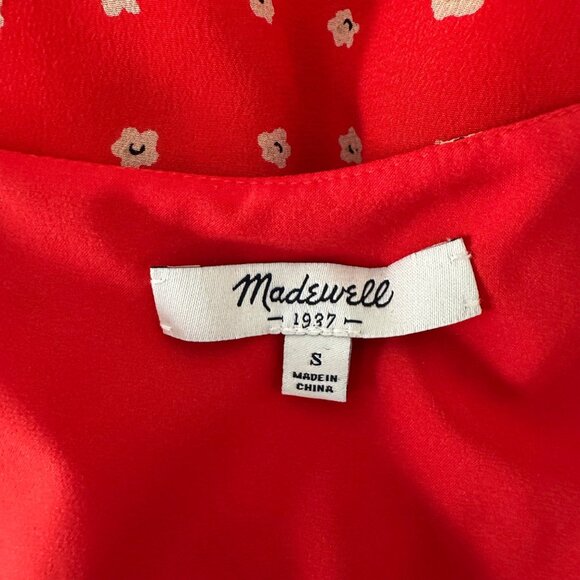 Madewell Silk Button-Front Sleeveless Midi Dress Red White Floral Print Sz S - Picture 11 of 13